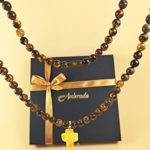 Gintarinis Kryželis Pakabukas su gintariniu vėriniu – Išskirtinis Papuošalas - Image 3