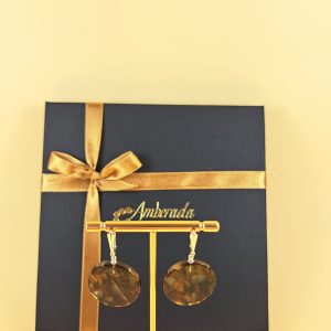 Apvalūs gintariniai auskarai su mozaikos raštu - Image 3