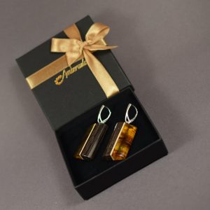 Elegantiški gintariniai auskarai derinti su egzotiniu medžiu wenge - Image 4