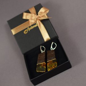 Elegantiški gintariniai auskarai derinti su egzotiniu medžiu wenge - Image 3