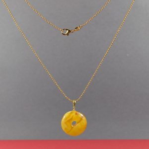 Gintarinis pakabukas su paauksuota grandinėle ✨ - Image 1