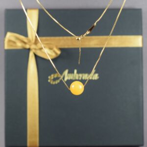 Minimalistinis gintarinis pakabukas su reguliuojama paauksuota grandinėle ✨ - Image 4